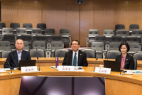 Professor Fok Tai-fai, Pro-Vice-Chancellor (left), Professor Rocky Tuan, Vice-Chancellor (middle) and Professor Wong Suk-ying, Associate Vice-President (Right) attended the online Annual Meeting of Guangdong-Hong Kong-Macau University Alliance